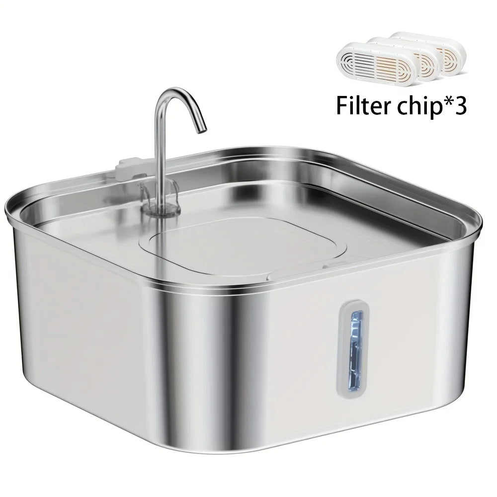 7L/236 oz Big Dog Fountain Stainless Steel Automatic Pet Drinker With Filter Quiet Indoor Animal Watering Fountain