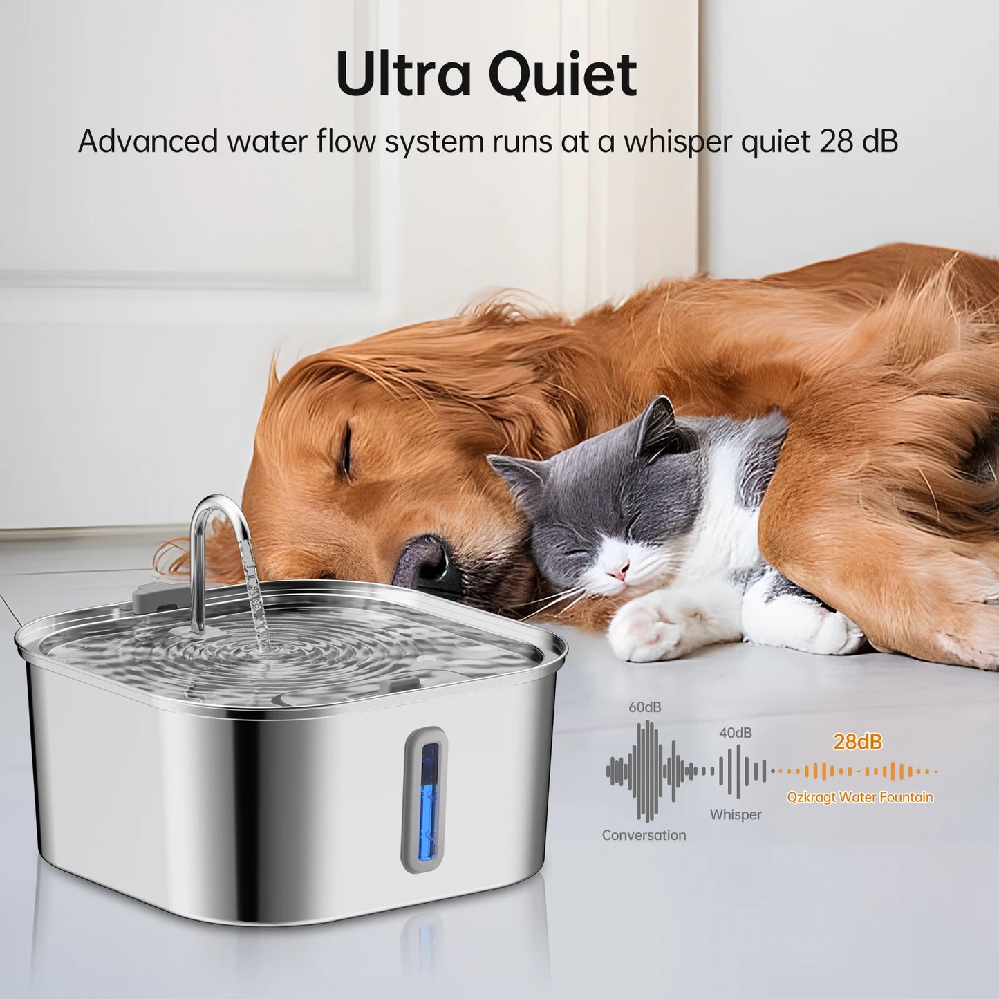 7L/236 oz Big Dog Fountain Stainless Steel Automatic Pet Drinker With Filter Quiet Indoor Animal Watering Fountain