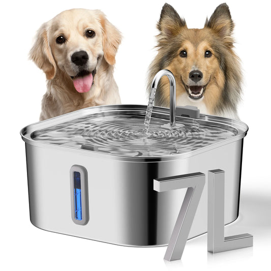 7L/236 oz Big Dog Fountain Stainless Steel Automatic Pet Drinker With Filter Quiet Indoor Animal Watering Fountain